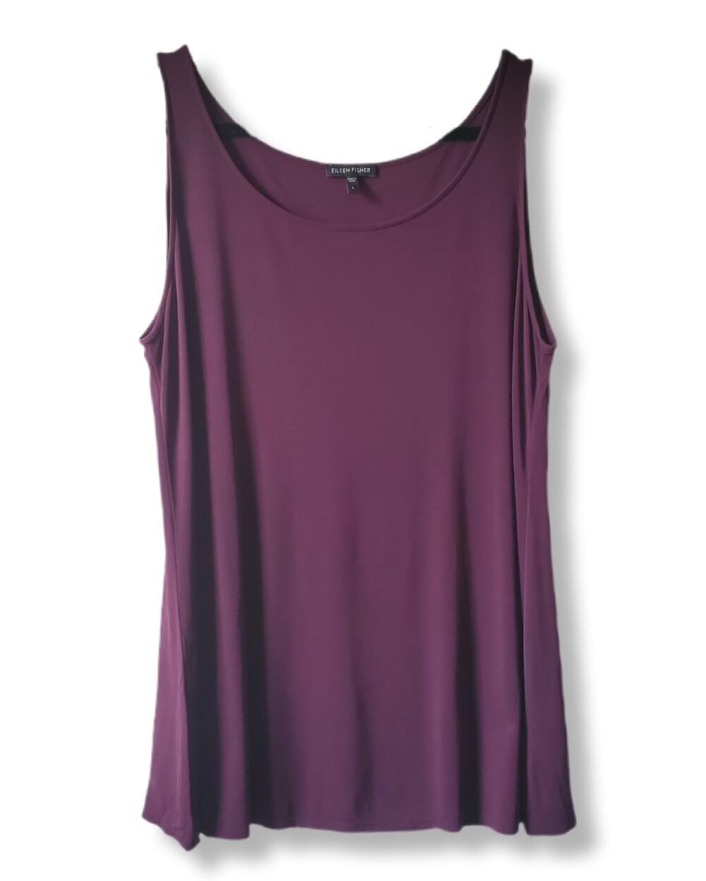 Women Eileen Fisher Plum Purple Stretch Silk Tank Top L Minimalist Modern Flowy